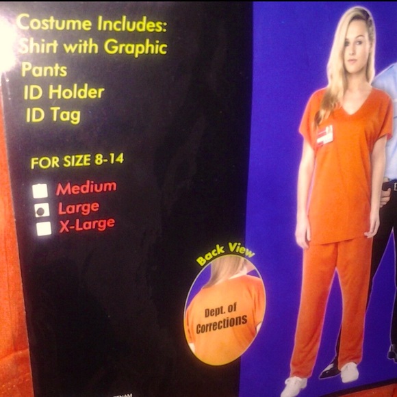 Correctional Costume NEW Womens Prisoner Uniform Halloween Costume Orange large - Picture 1 of 6